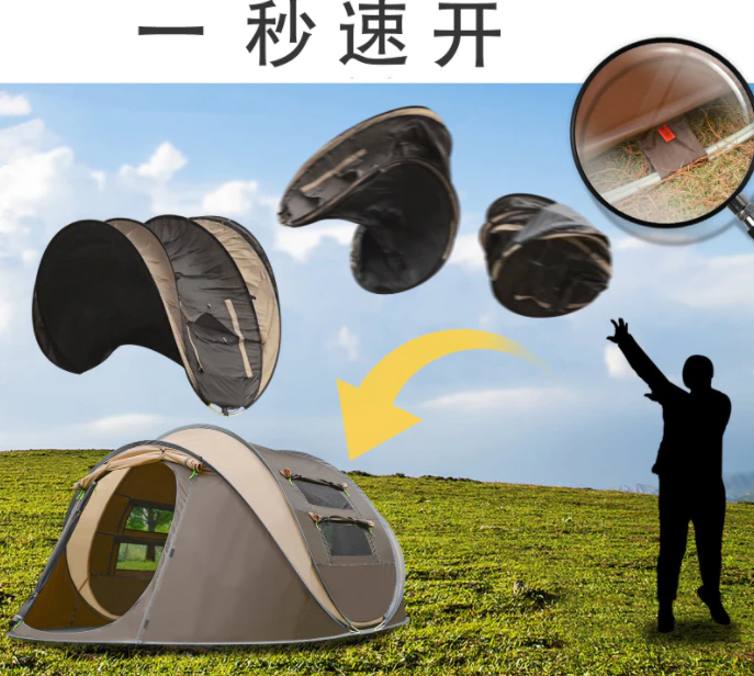 Cheap Goat Tents Hand toss the beach tent outdoor mountaineering camping automatic tent family beach camping full waterproof tent Tents 